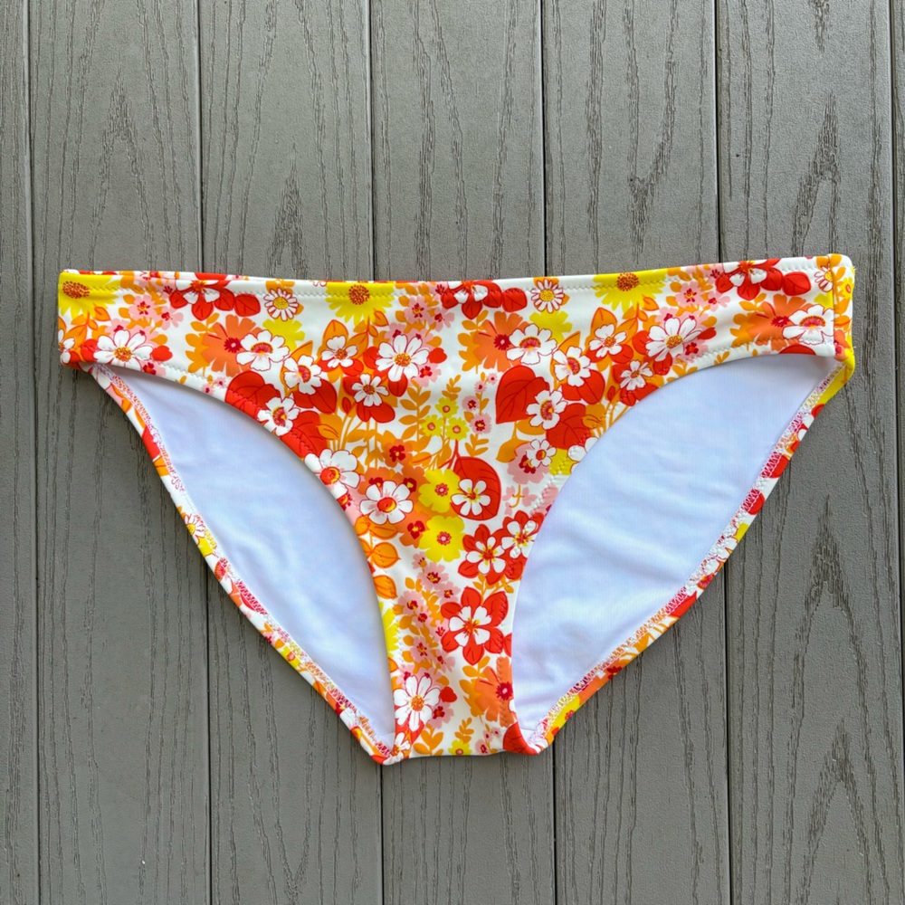Aerie Orange Floral Print Bikini Bottoms